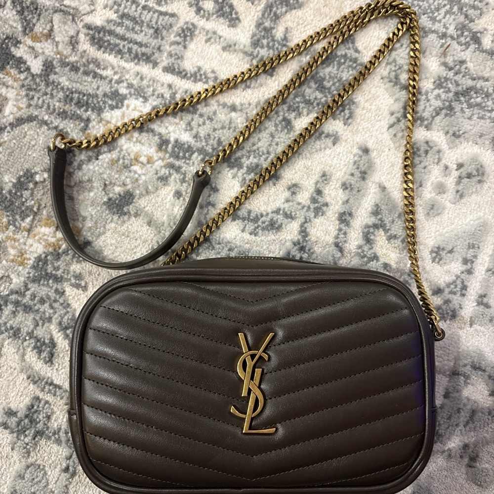 YSL Mini Lou Camera Bag in Light Musk color.